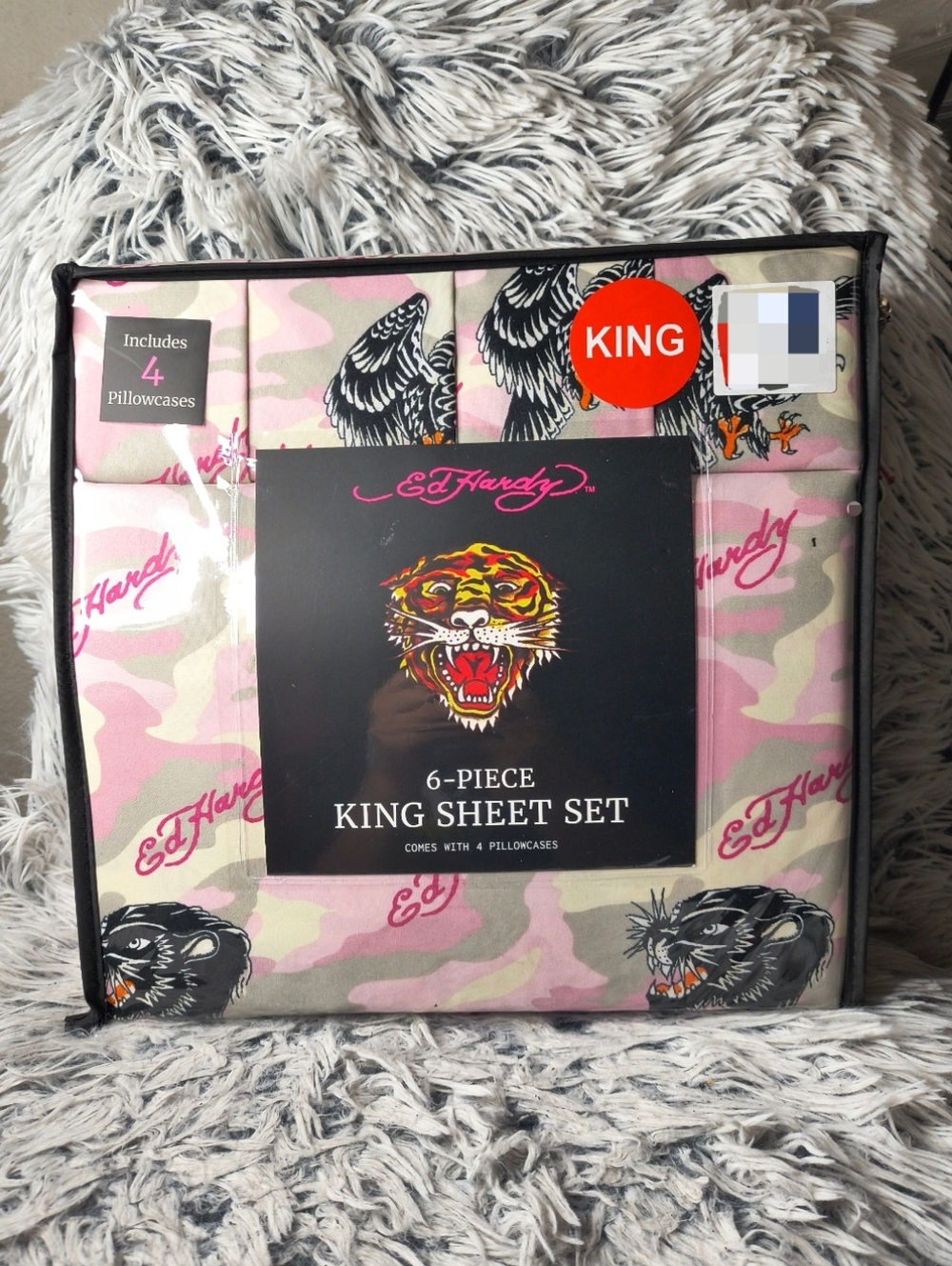 Ed Hardy Pink Camo 6 Pc King Sheet Set *Brand New*